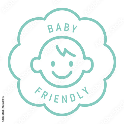 Baby friendly sticker, Safety product or restaurant menu badge for children. Vector emblem design template.