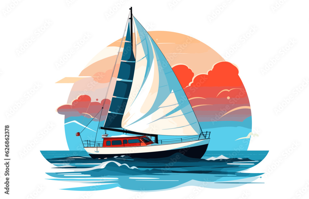 Sailboat vector illustration isolated on a white background, Sail boat Clip Art, beach Sailing boat Flat vector
