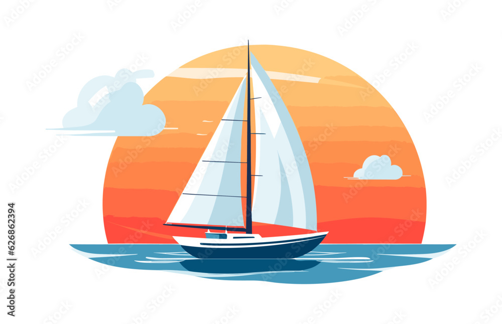 Sailboat vector silhouette, Sailboat Flat illustration, beach Sailboat