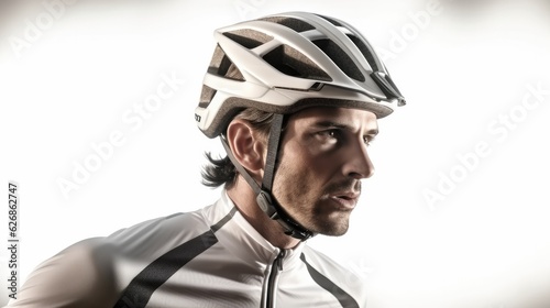 Portrait of Cyclist on white background.