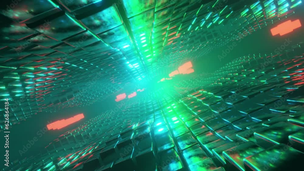 Abstract Digital Futuristic Tunnel Background. Motion graphic hyperspace concept.Seamless loop 3D render ,vj loop.