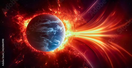 sun solar flare storm.heat wave.galaxy space background,universe or cosmos astronomy.generative ai technology