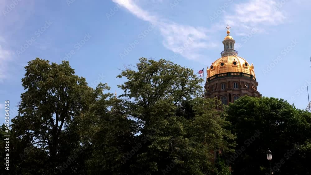 Iowa state capitol building in Des Moines, Iowa with close up of dome and timelapse video close up. Iowa state capitol building in Des Moines, Iowa with close up of dome and timelapse video close up.