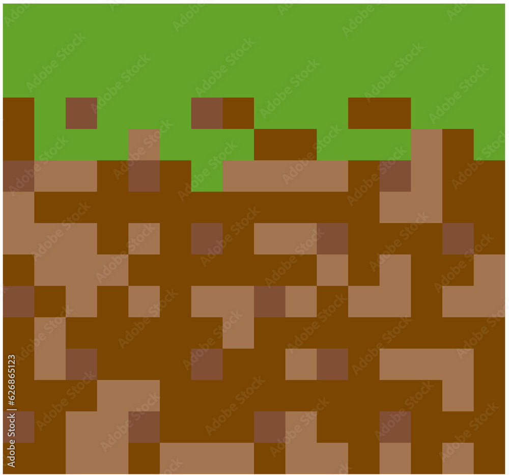 Obraz premium Brown pixel bricks with green grass