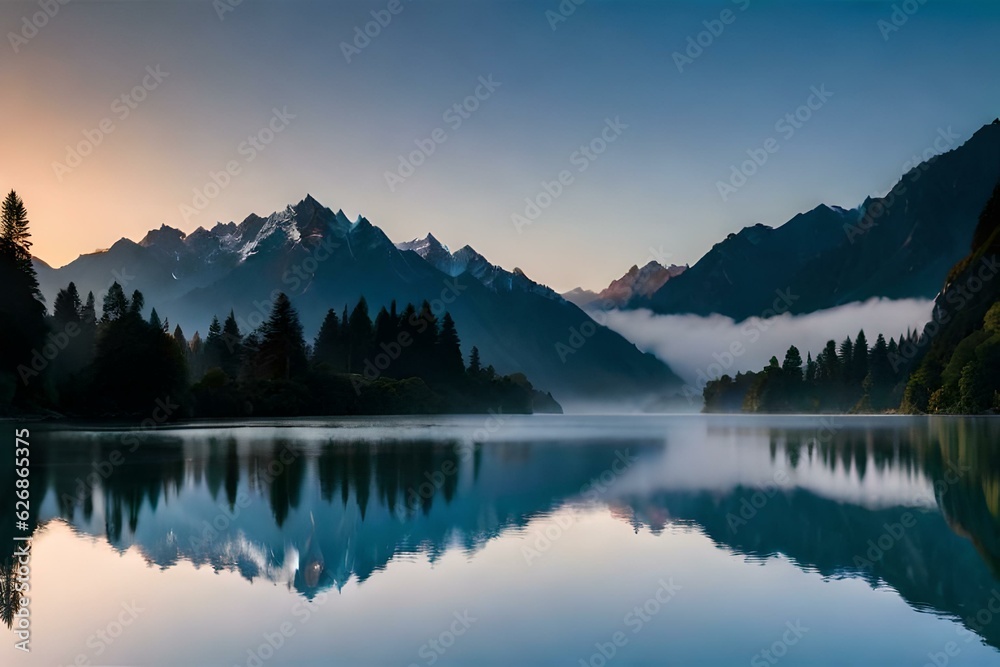 lake in the mountains generated Ai. lake in the mountains generated Ai.