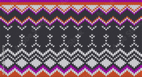Knitting pattern for halloween, Festive Sweater Design. Seamless Knitted Pattern, Norway Festive Sweater Fair Isle Design.