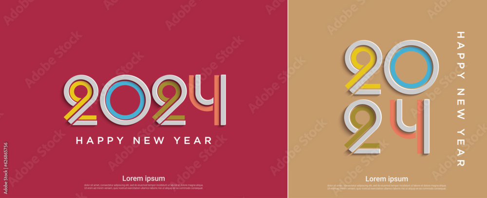 Happy new year 2024 with retro typography concept. 2024 new year celebration set background