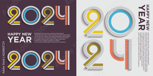 Happy new year 2024 with colorful retro typography concept. 2024 new year celebration background