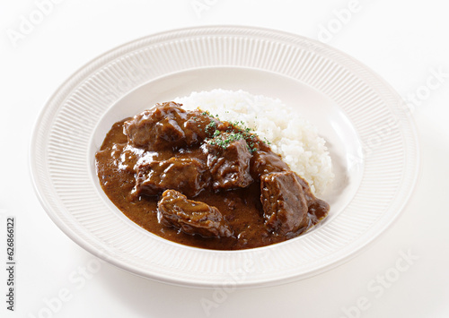 Curry Rice on White background with clipping path. Popular Japanese foods. 