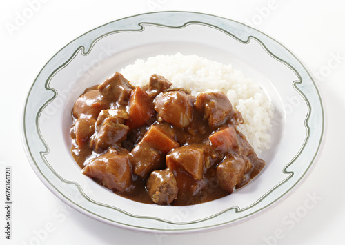 Curry Rice on White background with clipping path. Popular Japanese foods. 