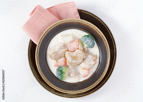 Japanese Soup on White background with clipping path. Popular Japanese foods. On top.