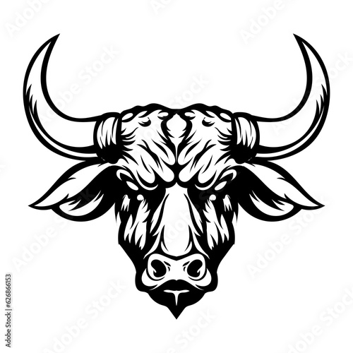 Drawing art Bull head icon isolated on white background. Design element for tattoos, poster, t-shirt, emblem, sign
