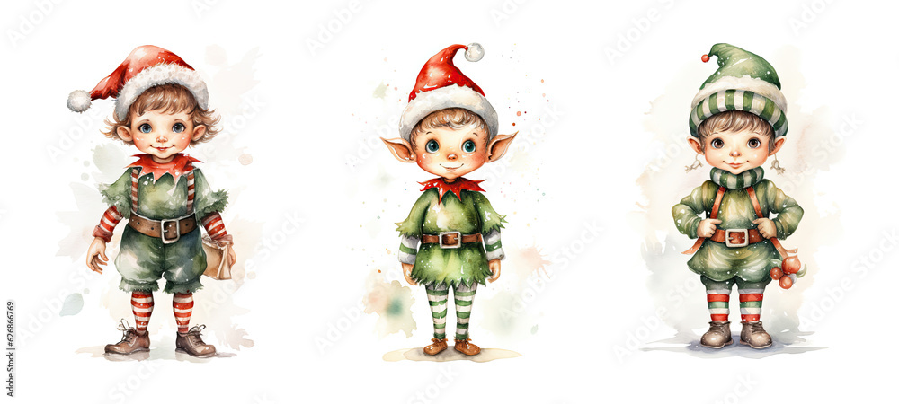 holiday christmas elf watercolor ai generated