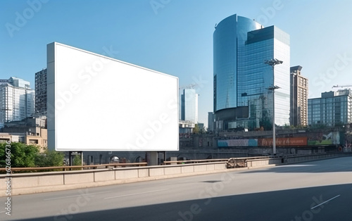 Billboard with blank mock up digital display in modern city, generated AI