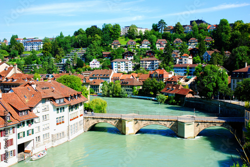 Cityscape of Bern, Switzerland with bridge. Bern - capital of Switzerland, the old town that is a UNESCO World Heritage Site.