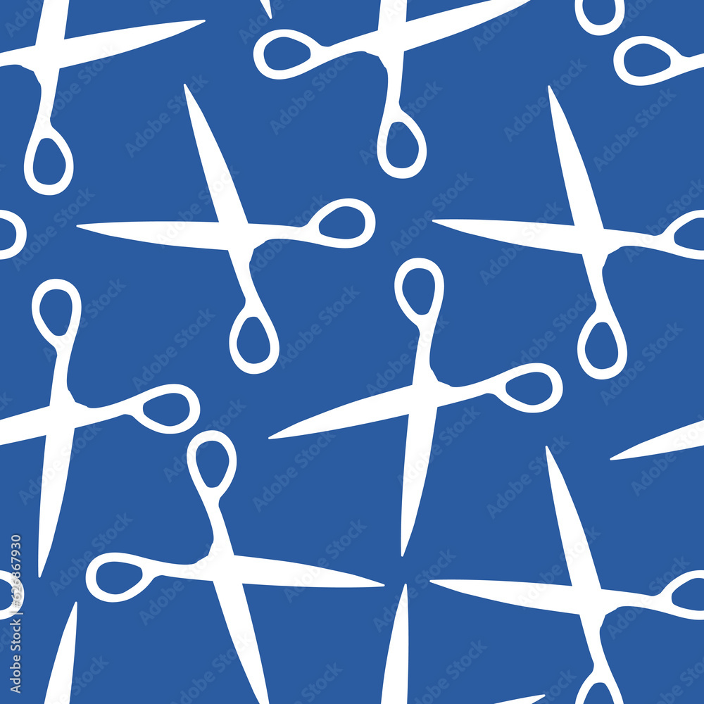 Blue scissors seamless pattern. Vector illustration Blue scissors seamless pattern. Vector illustration