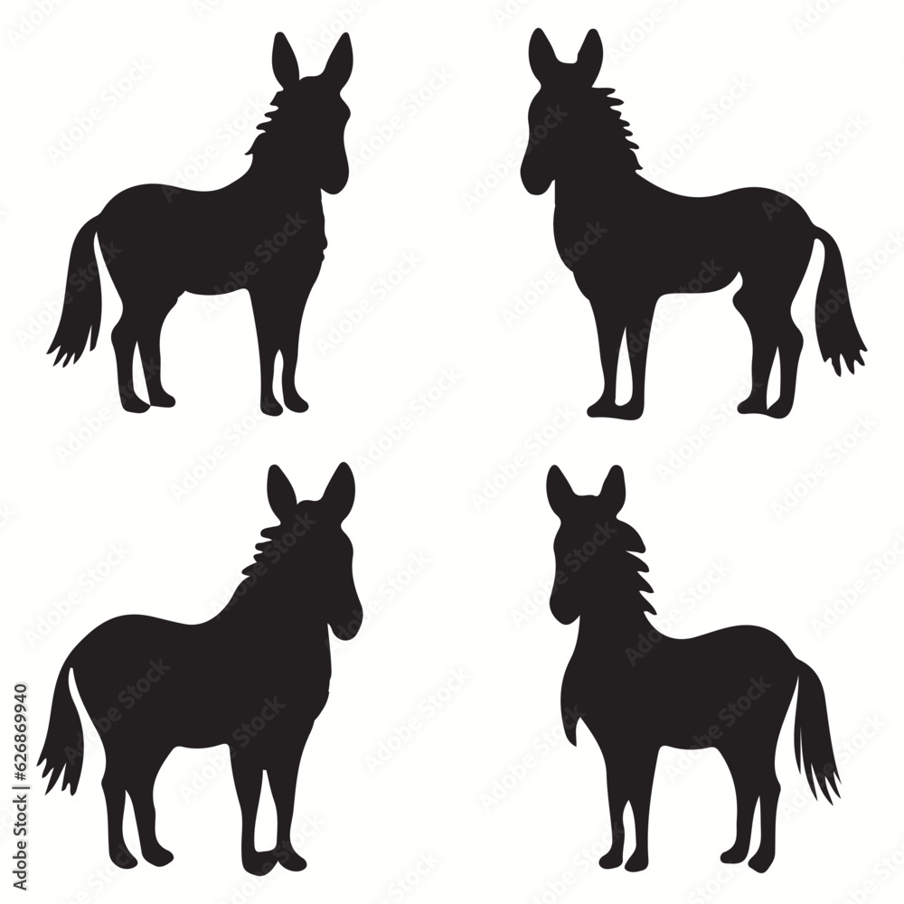 Zonkey silhouettes and icons. Black flat color simple elegant Zonkey animal vector and illustration.