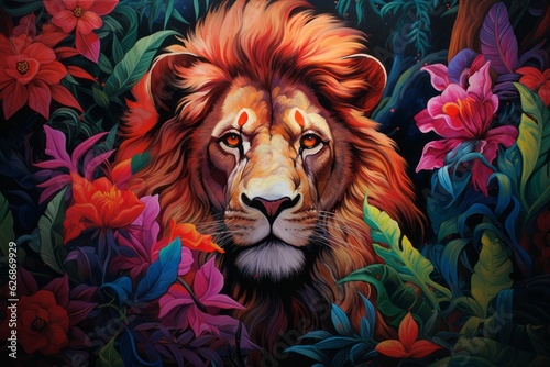 Majestic lion in natural surrounding. Beautiful illustration picture. Generative AI