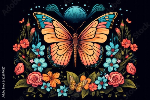 Nature inspired t-shirt design featuring a butterfly. Beautiful illustration picture. Generative AI © standret