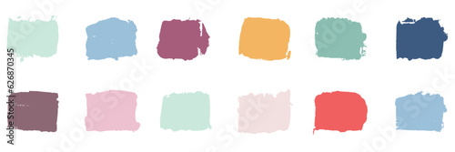 Grunge Brush in Square Shape, Dirty Distressed Paintbrush Collection. Rectangle Paint Texture Set. Color Ink Brushstroke. Rough Abstract Graphic Element. Isolated Vector Illustration