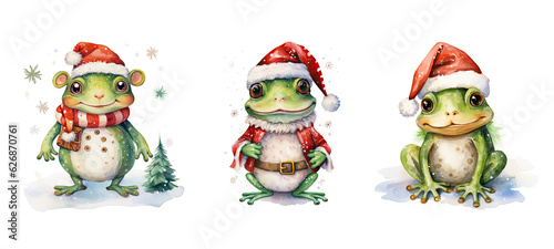 funny cute frog in christmas cloth watercolor ai generated