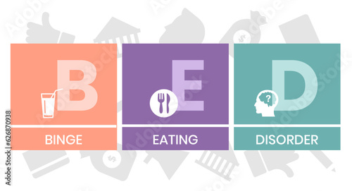 BED - Binge Eating Disorder. acronym, medical concept background. vector illustration concept with keywords and icons. lettering illustration with icons for web banner, flyer, landing page