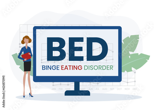BED - Binge Eating Disorder. acronym, medical concept background. vector illustration concept with keywords and icons. lettering illustration with icons for web banner, flyer, landing page