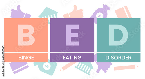 BED - Binge Eating Disorder. acronym, medical concept background. vector illustration concept with keywords and icons. lettering illustration with icons for web banner, flyer, landing page