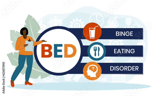 BED - Binge Eating Disorder. acronym, medical concept background. vector illustration concept with keywords and icons. lettering illustration with icons for web banner, flyer, landing page