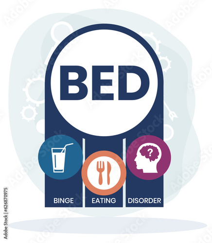 BED - Binge Eating Disorder. acronym, medical concept background. vector illustration concept with keywords and icons. lettering illustration with icons for web banner, flyer, landing page