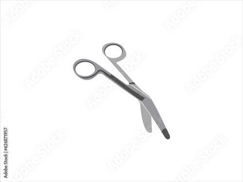 Set of surgical instruments. Scalpel, Liston's amputation knife, straight scissors, clamp mosquito with clasp, anatomical tweezers, Folkmann's serrated hook, Meyer’s forceps, Isolated objects. Vector
