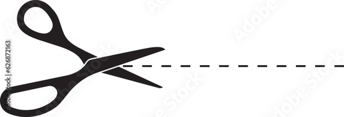 Cutting line by scissors vector icon. Separation paper sign. Trim coupone symbol.