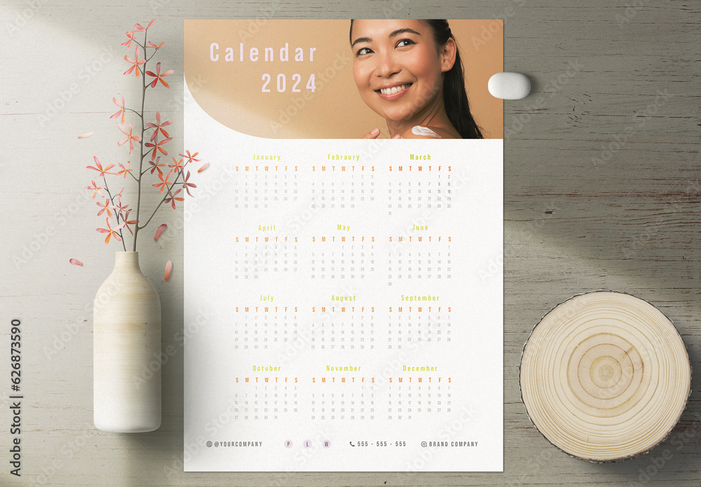 2024 Wall Calendar Layout Stock Template Adobe Stock