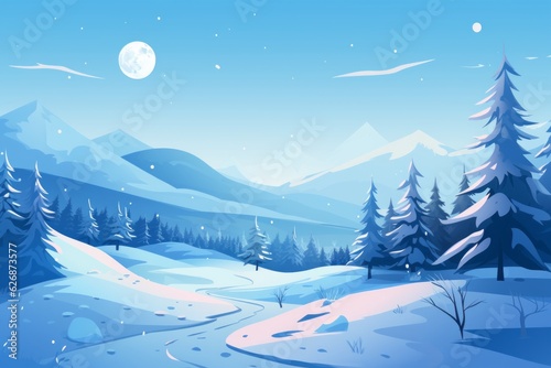 Winter landscape. Beautiful illustration picture. Generative AI © standret