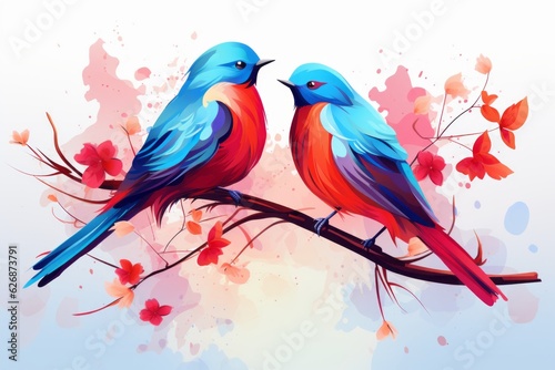Birds in colorful design. Beautiful illustration picture. Generative AI