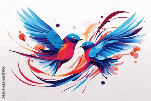 Birds in colorful design. Beautiful illustration picture. Generative AI © standret