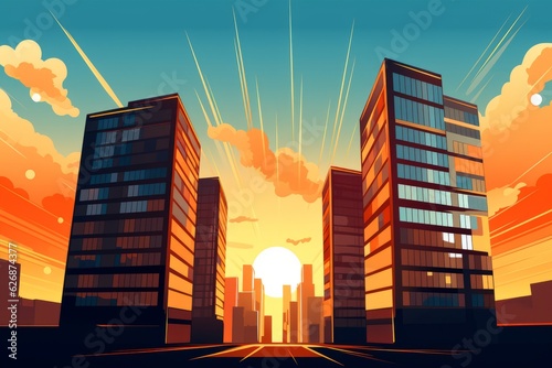 Business buildings, skyscrappers vector. Beautiful illustration picture. Generative AI photo