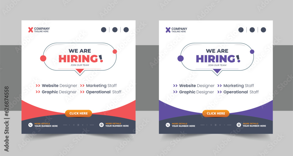 We are hiring job vacancy social media post or Social Media Banner design template, We are hiring job vacancy web banner design layout