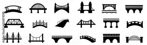Black bridge icon collection. Set of different bridge icons