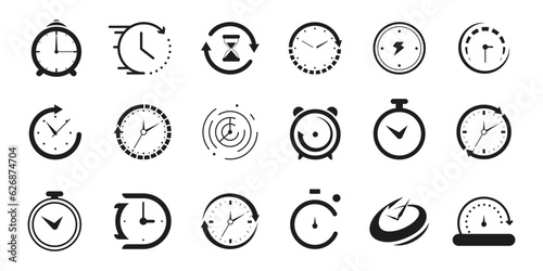Set of black clock, stopwatch, timer, watch icon. Black clock icon collection photo