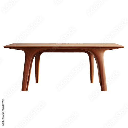 mid-century modern wood dining table isolated on white background, ultra high definition, 8k, with empty space around it Generative AI
