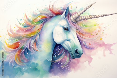 A whimsical watercolor painting of a unicorn with a rainbow mane, embodying the magical and inclusive spirit of Pride Generative AI © Maksym