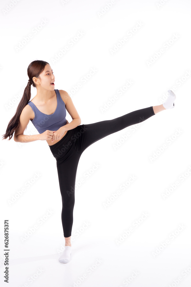 Portrait beautiful young asian woman in sportswear doing practice yoga for relax isolated white background, female exercise and workout training for leisure, sport and health care concept. Portrait beautiful young asian woman in sportswear doing practice yoga for relax isolated white background, female exercise and workout training for leisure, sport and health care concept.