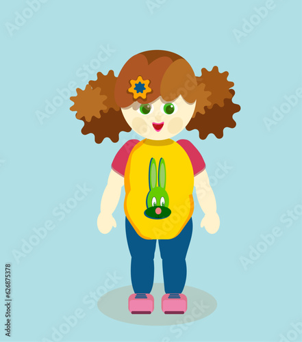 vector cute girl with a curly hairstyle toddlers  (ID: 626875378)