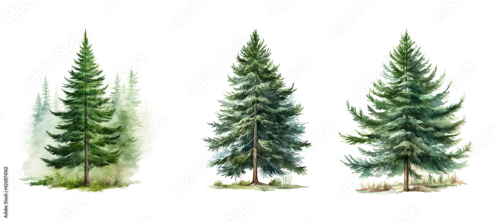 nature fir tree watercolor ai generated
