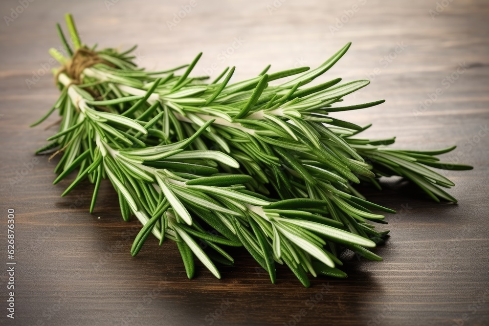 Rosemary on wooden table, generative AI Rosemary on wooden table, generative AI