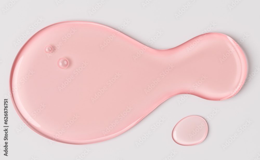 Beauty product test ingredients. Pink transparent liquid cosmetic smudges, 3d rendering Beauty product test ingredients. Pink transparent liquid cosmetic smudges, 3d rendering