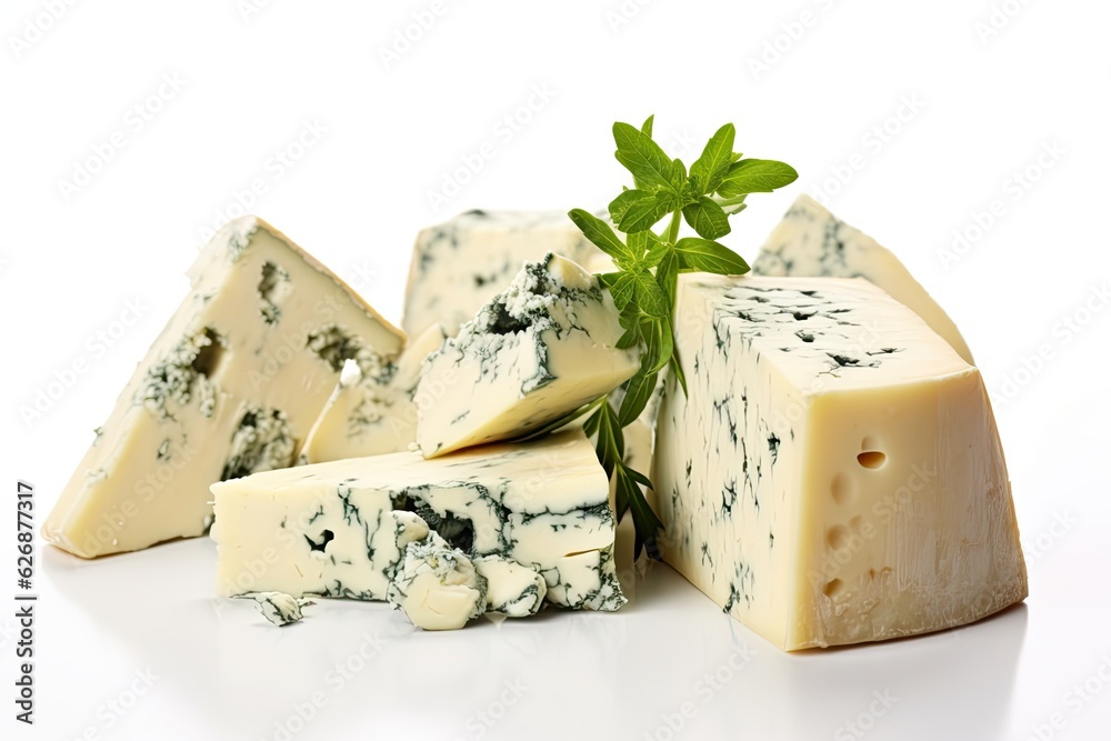 Blue cheese in pieces, generative AI