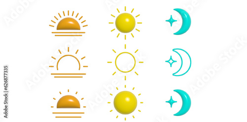 太陽と月の朝昼晩の時間、日の出と日中と夜間のベクターアイコンイラスト素材