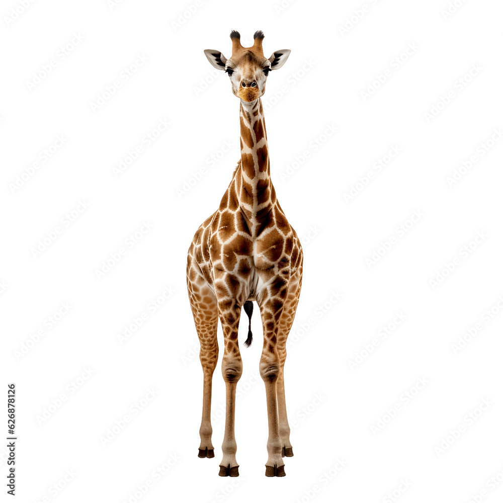 Obraz premium Giraffe standing isolated on white transparent background